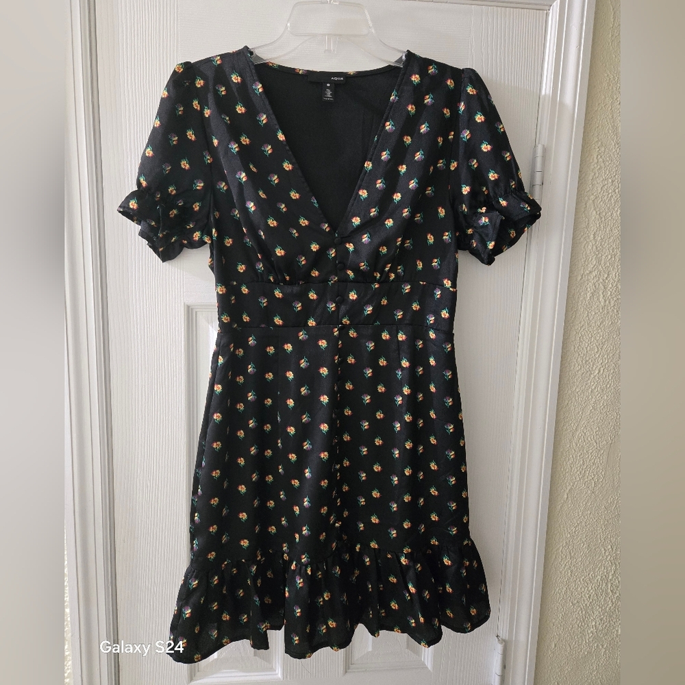 Aqua Brand Black Mini Dress with Floral Print - Picture 3 of 5